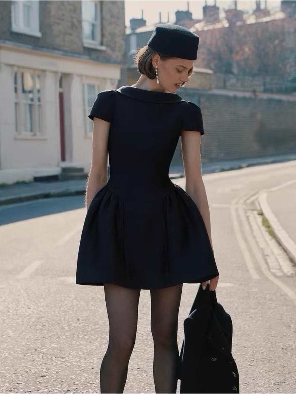 NWOT Self-Portrait BLACK TAFFETA COLLARED MINI DRESS